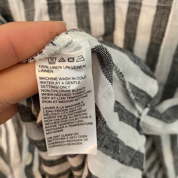 Lord&Taylor 100% Linen Striped Oversized Button Down Blouse - Picture 4 of 7